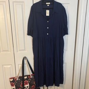 Loralette Deep Blue Button-Front Midi Dress